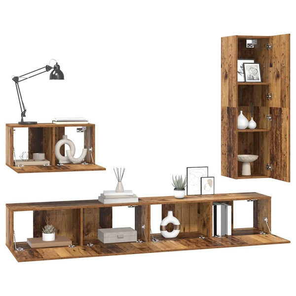 Laatikkosetti TV-tasolle 4 kpl Vanha puu Tekninen puu