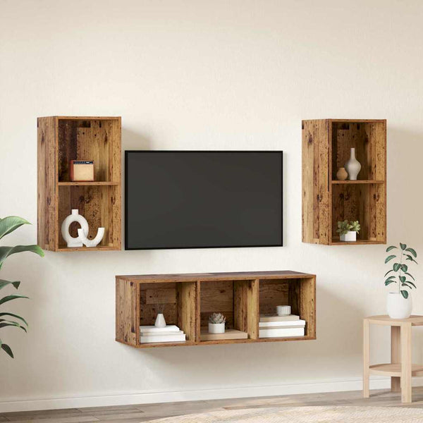 Vanha Puu Tekninen puu Seinäkiinnitettävä TV-tasosetti 3 pcs