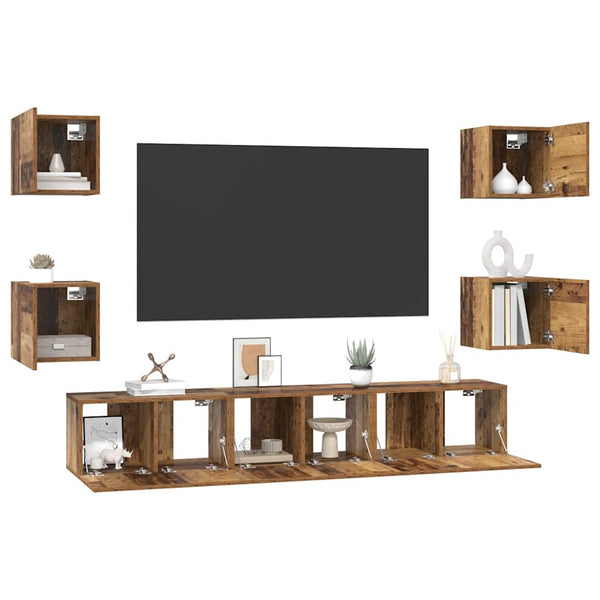 TV-tasosetti 7 pcs Vanha puu 60 x 30 x 30 cm Tekninen puu