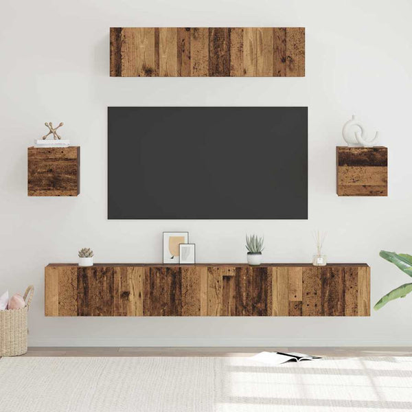 TV-tasosetti 7 pcs Vanha puu 80 x 30 x 30 cm Tekninen puu