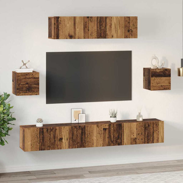 TV-tasosetti 7 pcs Vanha puu 80 x 30 x 30 cm Tekninen puu