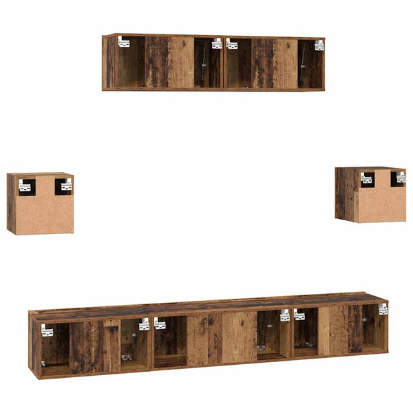 TV-tasosetti 7 pcs Vanha puu 80 x 30 x 30 cm Tekninen puu