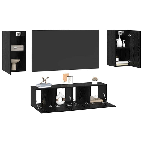 Musta tammi TV-tasosetti 4 pcs Seinäkiinnitettävä. Tekninen puu
