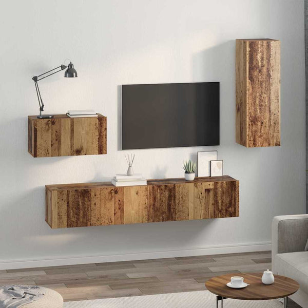 Seinä TV Kaappi 4 pcs Vanha puu 200 x 30 x 30 cm Käsitelty puu