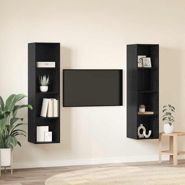 TV-kaappi 2 pcs Musta 37 x 37 x 142.5 cm Tekninen puu
