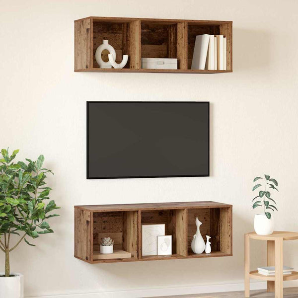 TV-tasosetti 2 pcs Vanha Puu 37 x 37 x 107 cm Tekninen puu