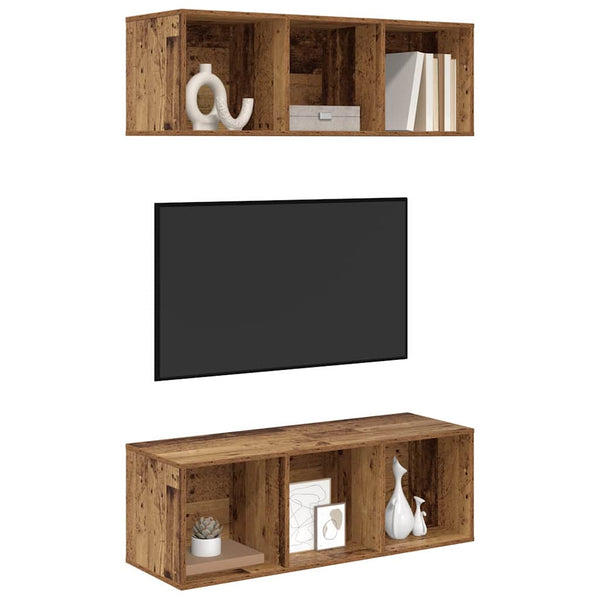 TV-tasosetti 2 pcs Vanha Puu 37 x 37 x 107 cm Tekninen puu