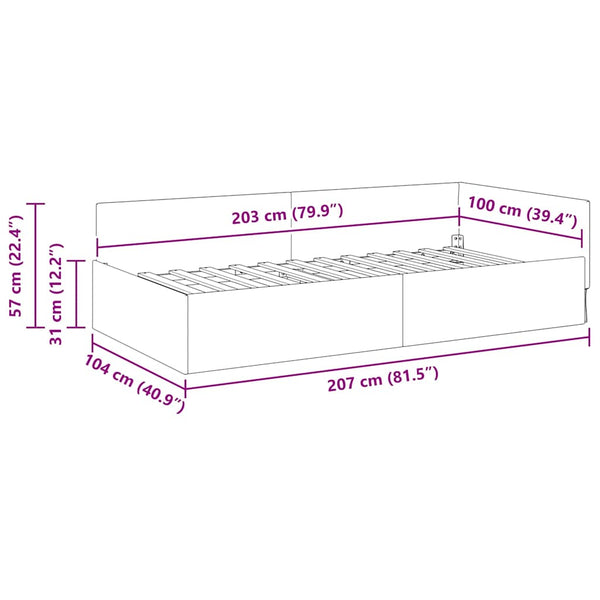 Kulmavuoteen runko Tumma harmaa 100 x 203 cm kangas