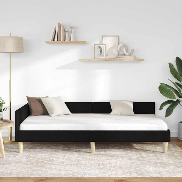 100 x 200 cm kokoinen kulmavuoteen runko mustalla kankaalla päädyssä