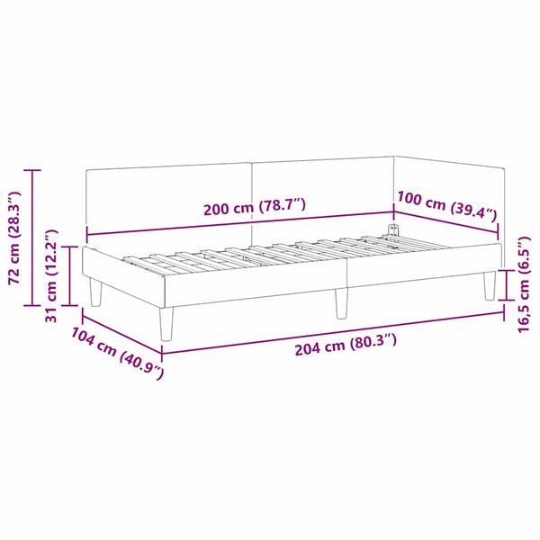 100 cm x 200 cm Musta kulmavuoteen runko Sametti pääty