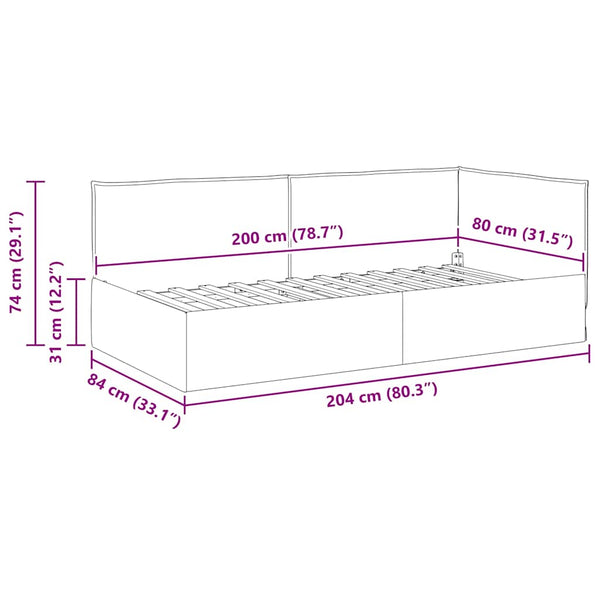 100 cm x 200 cm Tumma harmaa kulmavuoteen runko Sametti