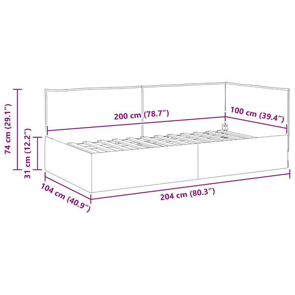 100 cm x 200 cm Harmaanruskea kulmavuoteen runko Sametti