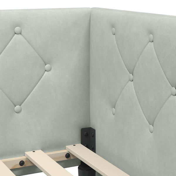 3FT Single kulmavuoteen runko vaaleanharmaasta sametista päädyllä
