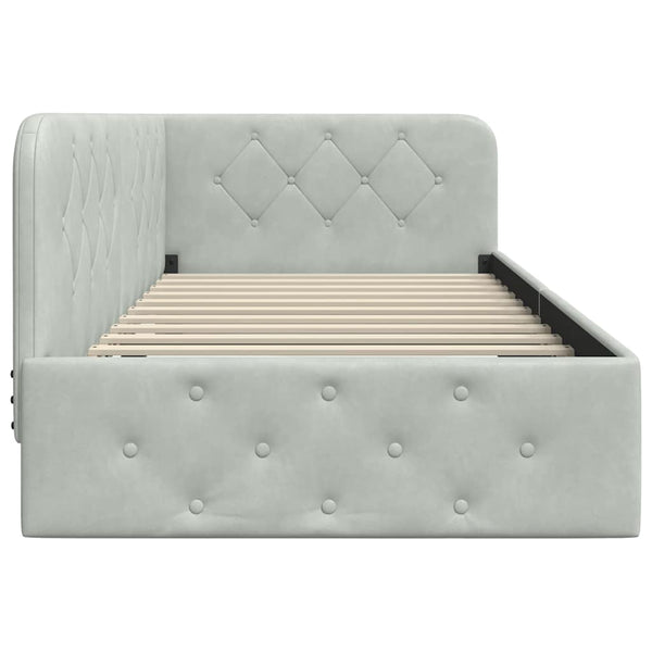 3FT Single kulmavuoteen runko vaaleanharmaasta sametista päädyllä