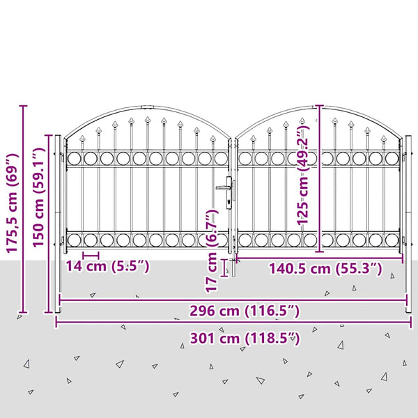 Aitausportti ASSEN 301 x 175,5 cm Teräs Harmaa Lukittava