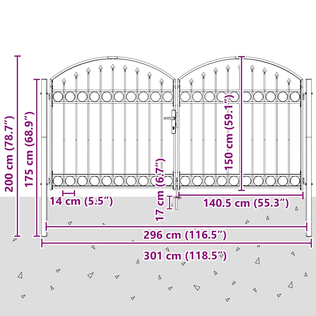 Aitausportti ASSEN 301 x 200 cm Lukittava Teräs Harmaa