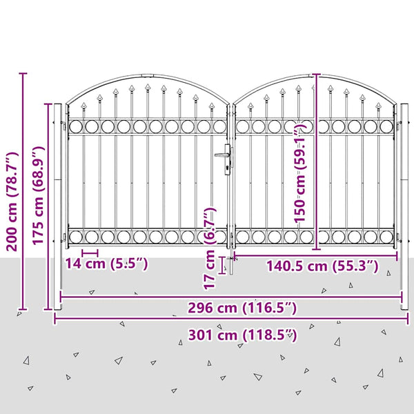 Aitausportti ASSEN 301 x 200 cm Teräs Harmaa Lukittava