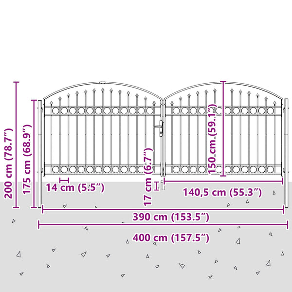 Aitausportti ASSEN 401 x 200 cm Teräs Harmaa Lukittava