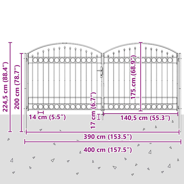 Aitausportti ASSEN 401 x 224,5 cm Teräs Harmaa Lukittava