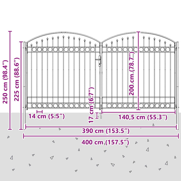 Aitausportti ASSEN 401 x 250 cm Teräs Harmaa Lukittava