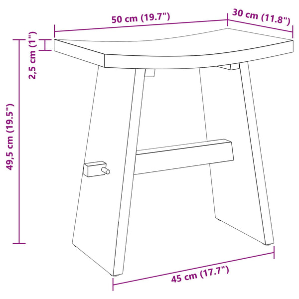 Kylpyhuoneen jakkara Ruskea 50 x 29,5 x 50,5 cm Tiikkipuu