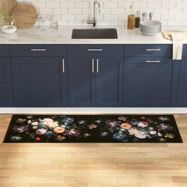 Keittiömatto Kukallinen Musta 180 x 60 cm Sametti
