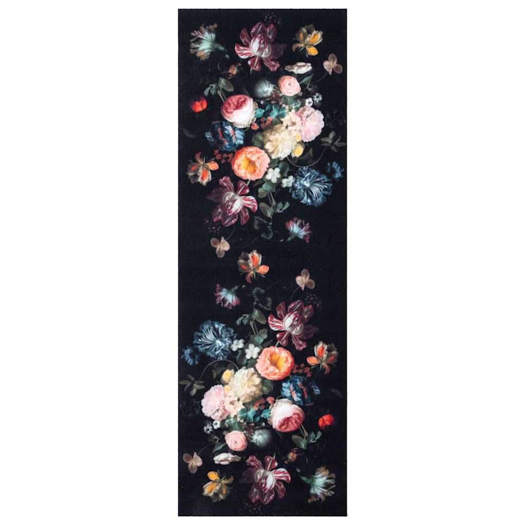 Keittiömatto Kukallinen Musta 180 x 60 cm Sametti