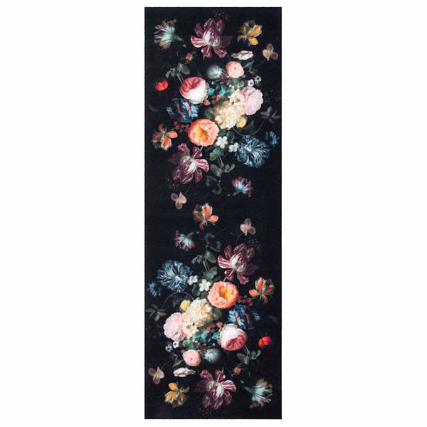 Keittiömatto Kukallinen Musta 180 x 60 cm Sametti
