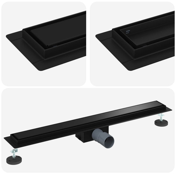 2 in 1 Suihkuviemär Musta 70 cm Ruostumaton teräs 304