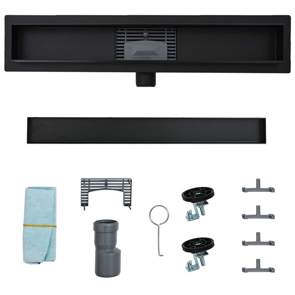 2 in 1 Suihkuviemär Musta 80 cm Ruostumaton teräs 304