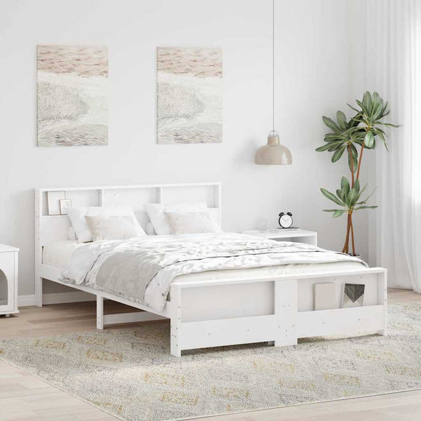 Sängyn runko hyllyllä Valkoinen 5FT King Size Massiivimänty