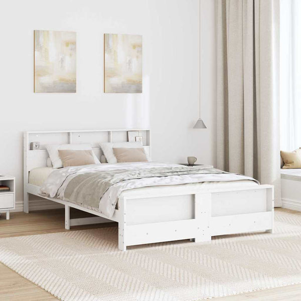 Sängyn runko hyllyllä Valkoinen 5FT King Size Massiivimänty