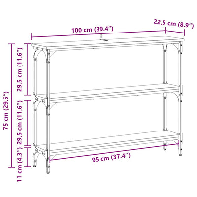 Musta tammi konsolipöytä hyllyllä Ofelina 100x22.5x75cm