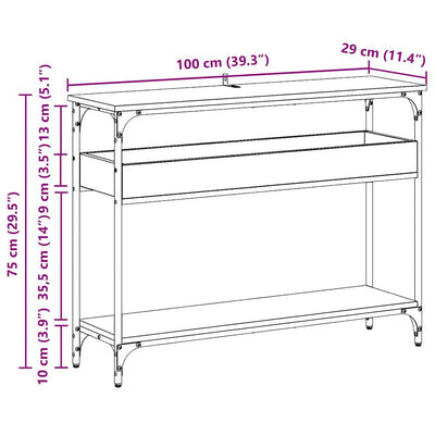 Konsolipöytä hyllyllä Moreui 100x29x75cm (vanha puu, puinen)