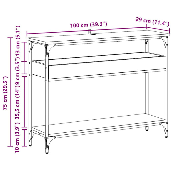 Konsolipöytä hyllyllä Musta tammi 100 x 29 x 75 cm Tekninen puu