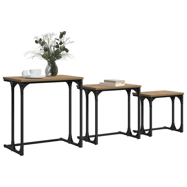 Pesäpöytä 3 kpl artesaani tammi 50.5 x 35 x 53 cm Tekninen puu