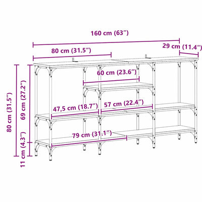 Konsolipöytä hyllyllä Romolica 160x29x80cm (vanha puu, puinen)