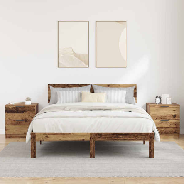 Yöpöytäkaappi 2 kpl Vanha puu 45 x 39 x 50cm Tekninen puu