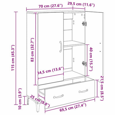 Korkea kaappi laatikon kanssa Musta tammi. 70 x 31 x 115 cm