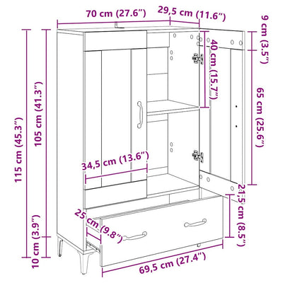 Korkea kaappi laatikon kanssa Artisan tammi 70 x 31 x 115 cm