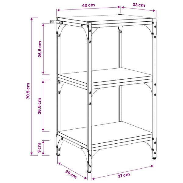 Kirjahylly 3 tasoa 40 x 33 x 70,5 cm Hienosahattu puu ja rauta