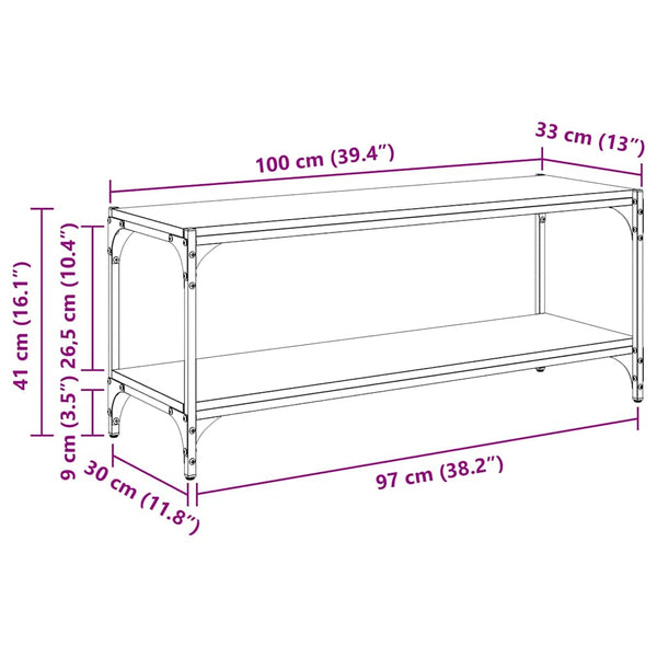 TV-kaappi 2 tasoa 100x33x41cm Hienosahattu puu ja rauta