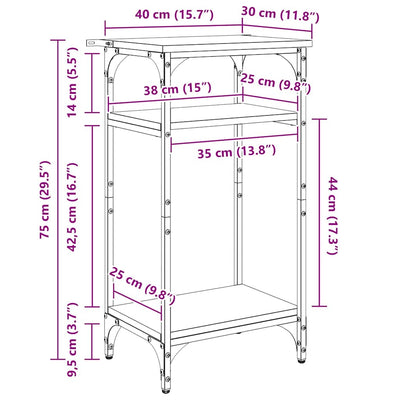 Sivupöytä hyllyllä Musta tammi 40 x 30 x 75 cm Tekninen puu