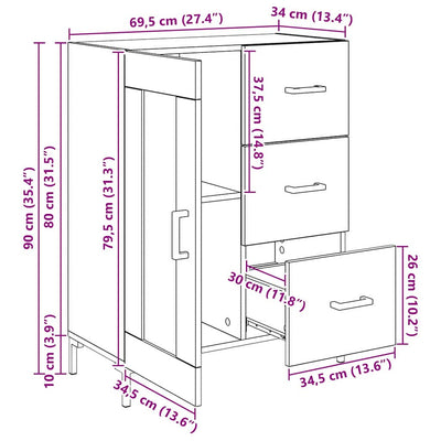 Sivupöytä Vanha puu 69.5 x 34 x 90 cm Tekninen puu