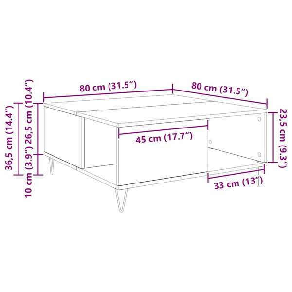 Sohvapöytä Vanha Puu 80 x 80 x 36,5 cm Tekninen puu
