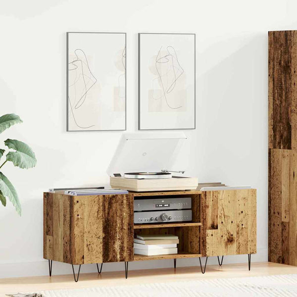 Levykaappi Vanha Puu 121 x 38 x 48 cm Hienosahattu puu ja rauta