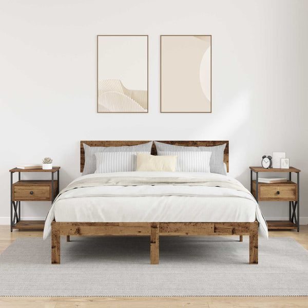 Yöpöytäkaappi 2 kpl Vanha puu 40 x 42 x 55 cm Tekninen puu