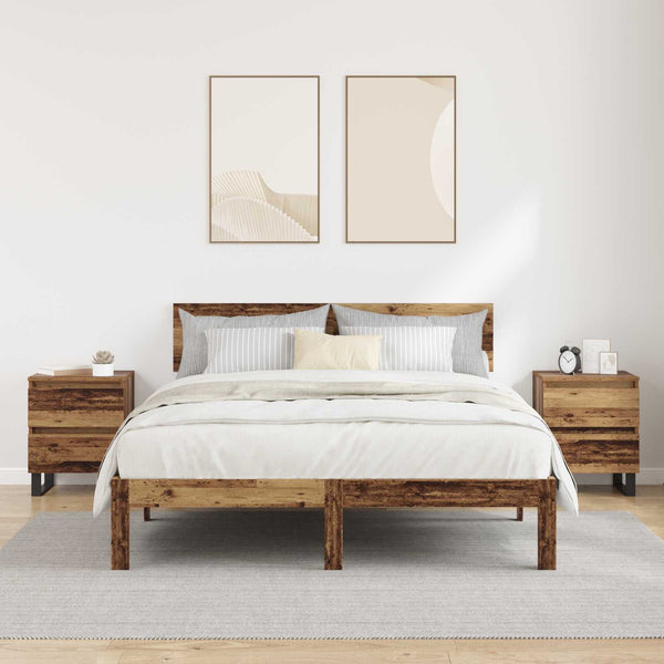 Yöpöytäkaappi 2 kpl Vanha puu 40 x 35 x 50 cm Tekninen puu