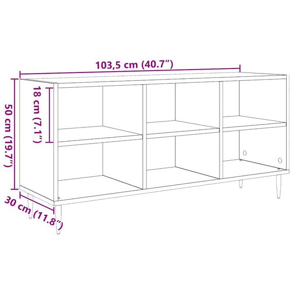 Mustasta tammesta valmistettu TV-kaappi. Mitat 103,5 x 30 x 50 cm, materiaali Tekninen puu.