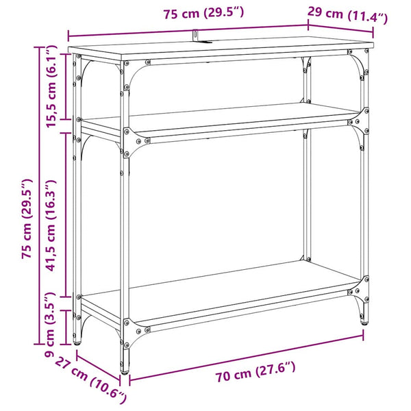 Konsolipöytä hyllyllä Vanha Puu 75 x 29 x 75 cm Tekninen puu